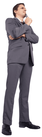 Caucasian Businessman Standing Holding Eyeglasses on Transparent Background