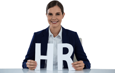 business woman smiling holding transparent hr letters - Download Free Stock Videos Pikwizard.com
