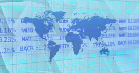 Global Stock Market Data Overlay with World Map Animation