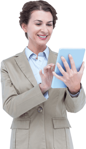 Transparent Businesswoman Engaging with Tablet Technology