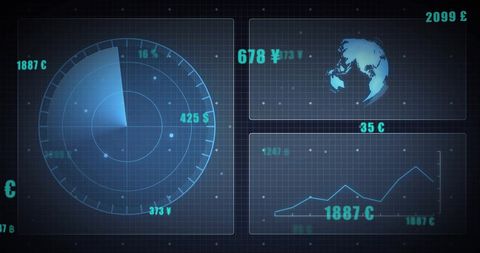 Futuristic Data Processing Display with Currency and Graphs - Download Free Stock Images Pikwizard.com