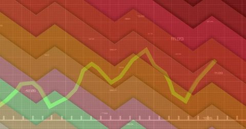 Colorful analytical dashboard with neon green line chart
