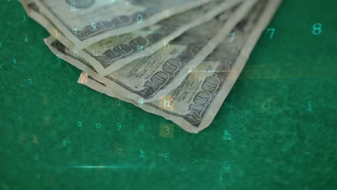 Digital Data Overlay on Hundred Dollar Banknotes