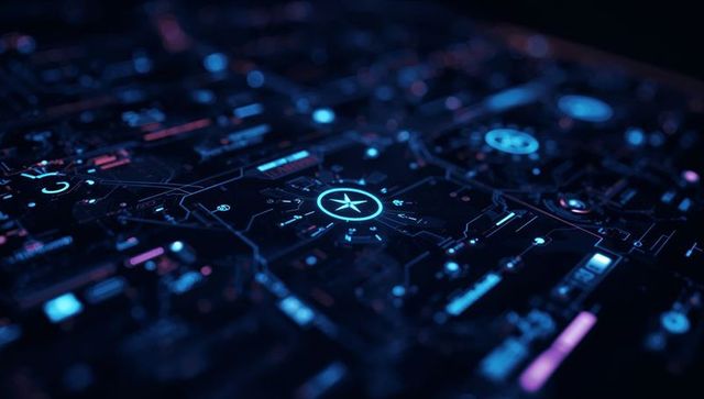 Futuristic Digital Network Interface with Glowing Node