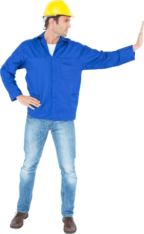 Construction worker stopping action transparent background
