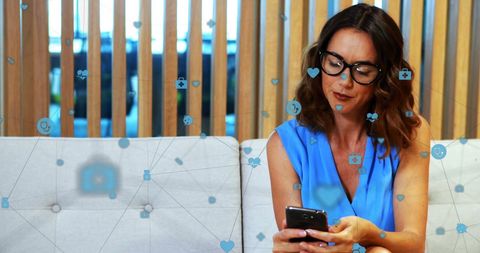 Modern Businesswoman Using Smartphone with Digital Network Concept