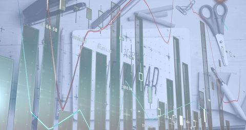 Digital graphs on tablet with new year message and stationery