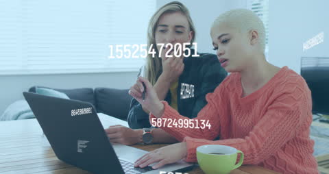 Diverse Female Couple Analyzing Data on Laptop