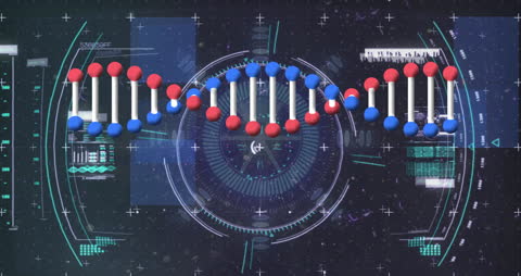 Futuristic DNA Strand Animation with Data Display