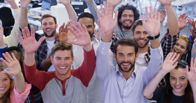 Cheerful Diverse Group of Office Workers Waving Hands - Download Free Stock Images Pikwizard.com