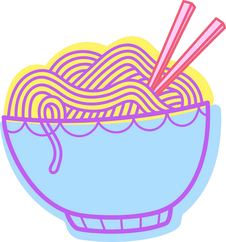 Transparent Noodles in Vibrant Flat Design with Chopsticks