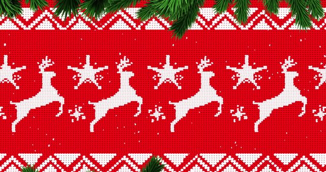 Festive Red Christmas Knit Patterns with Reindeer - Download Free Stock Images Pikwizard.com