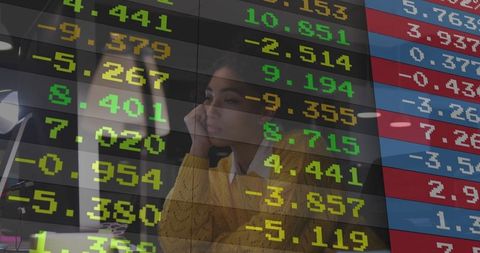 Businesswoman analyzing stock market data in modern office workplace