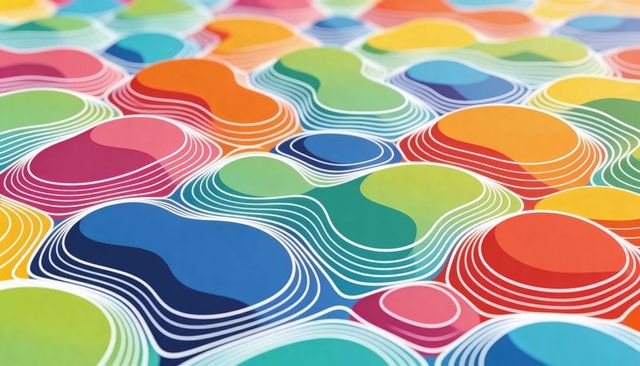 Colorful layered topographic pattern featuring rounded contours and white contour lines