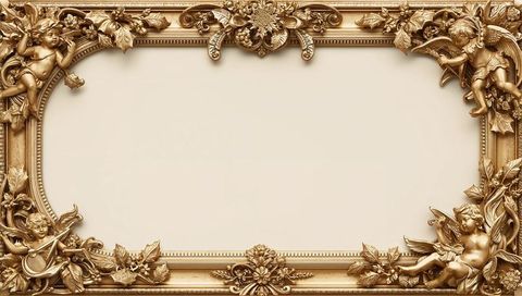 Gilded baroque frame with cherubs and floral ornamentation for luxury design