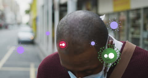 Masked Man Surrounded by COVID-19 Virus Animation