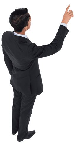 Biracial businessman touching virtual interface on transparent background