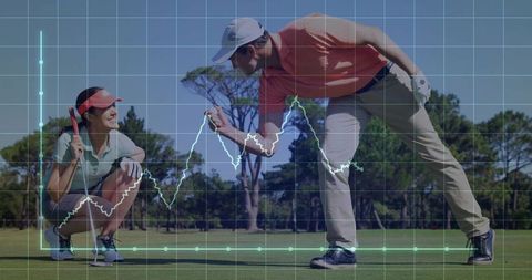 Couple Perfecting Golf Shot with Tech Integration