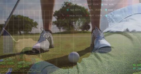 Golfer Focusing on Putting Green with Data Overlay