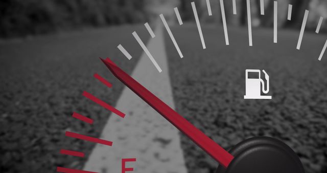 Fuel Gauge Display Indicating Empty Overlaid on Road Background - Download Free Stock Images Pikwizard.com