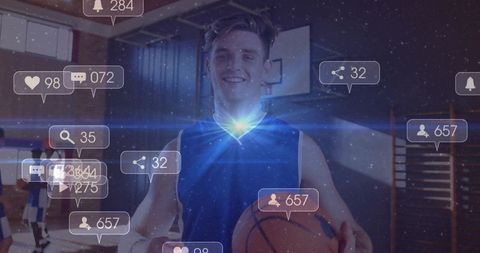 Energetic Basketball Athlete in Digital Social Media Landscape