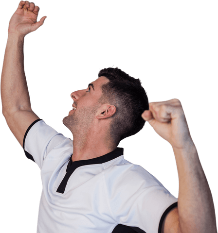 Ecstatic Caucasian Sportsman Celebrating Victory on Transparent Background