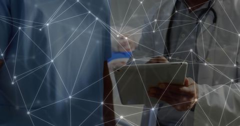 Doctor with Digital Tablet Amidst Connected Global Network