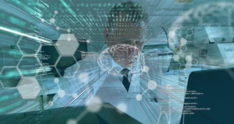 Scientist Analyzing Data with Futuristic Digital Interface