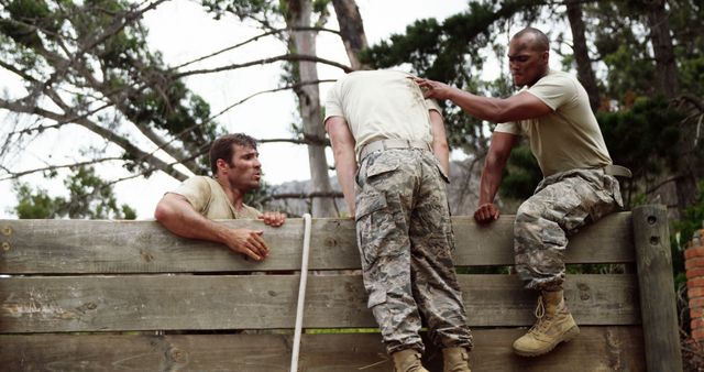 Soldiers Engaged in Team Building Exercise Outdoors - Download Free Stock Images Pikwizard.com