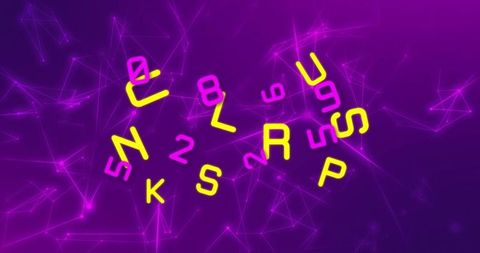 Floating Neon Letters in Digital Cyber Network