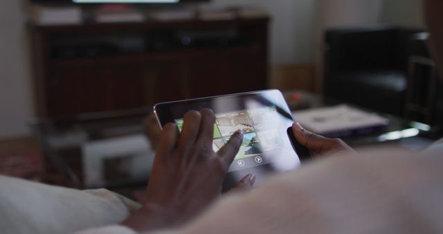 Close-Up of Person Using Tablet at Home - Download Free Stock Images Pikwizard.com