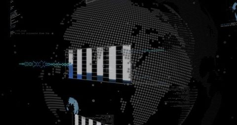 Futuristic ai bar chart with digital world map overlay