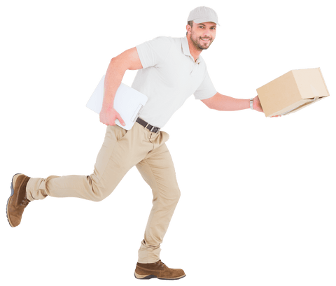 Energetic Delivery Worker Running with Cardboard Boxes, Transparent Background - Download Free Stock Videos Pikwizard.com