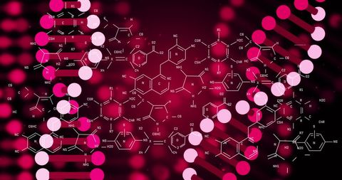 Dynamic DNA Strands and Chemical Structures in Vibrant Red Scene - Download Free Stock Images Pikwizard.com