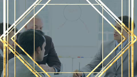 Golden Geometric Animation Over Business Meeting Discussion