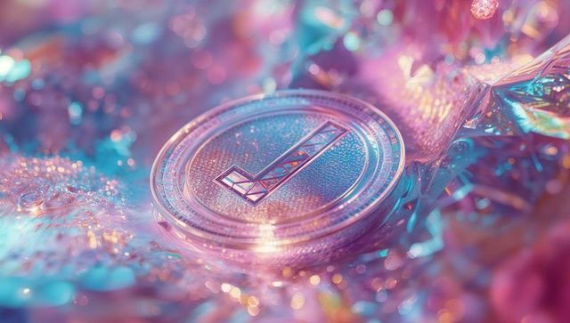 Elegant Metallic Coin Emblem Amidst Glitter Surface Pastel Hues