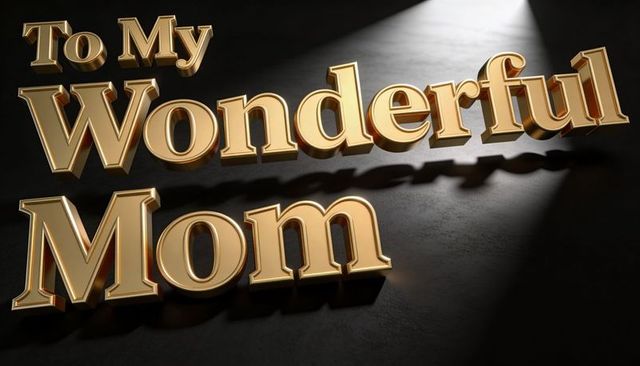 Spotlighting 3d gold typography saying to my wonderful mom for mother's day greeting