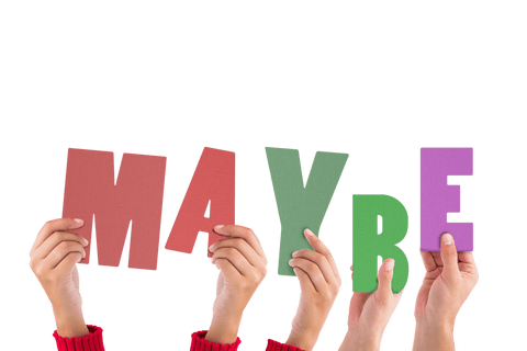 Hands Holding 'Maybe' Text on Transparent Background Illustration