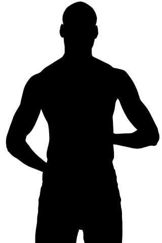 Silhouette of man with arms on stomach on transparent background