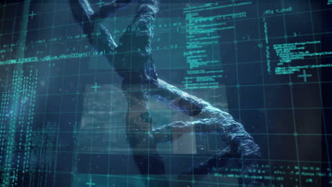 Digital DNA Strand with Technology Graphic Overlay