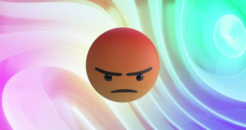 Angry Emoji Art with Colorful Multi-Colored Vortex Background