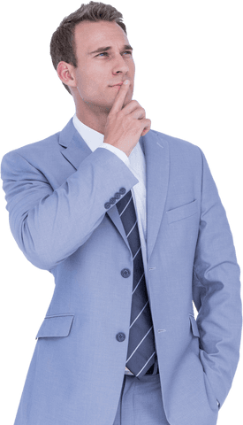 Thoughtful Caucasian Businessman on Transparent Background in Gray Suit