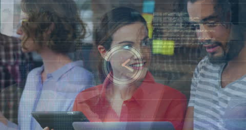 Business Team Collaborating with Digital Data Overlay