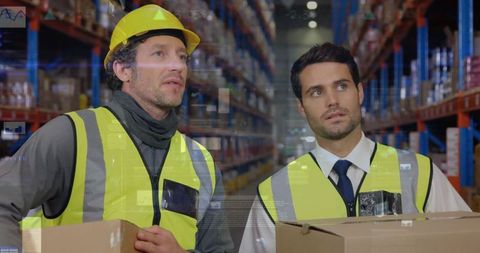 Warehouse Workers on Operations with Digital Interface Overlay - Download Free Stock Images Pikwizard.com