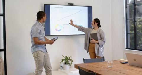 Business Colleagues Analyzing Data on Screen During Meeting