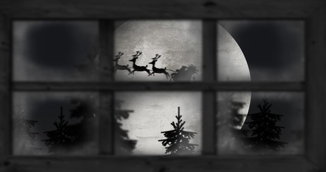 Silhouette of Santa and Reindeer Under Full Moon - Download Free Stock Images Pikwizard.com