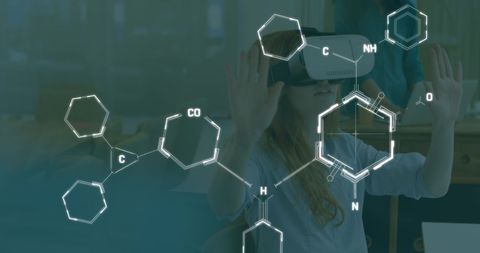 Woman Using VR Headset with Chemical Formula Overlay - Download Free Stock Images Pikwizard.com