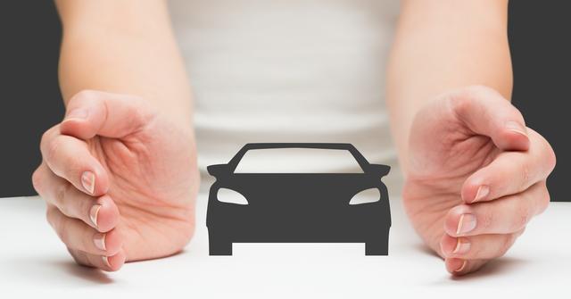 Digital composition of female hands protecting a car shape