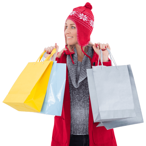 Transparent fashionable winter shopper looking excited