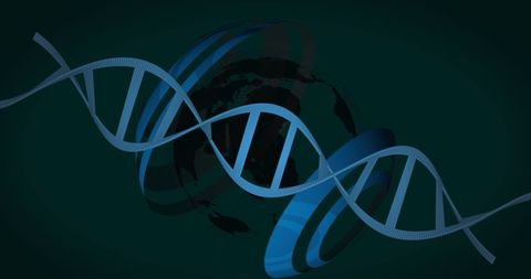 Spinning DNA Helix Against Globe and Green Background